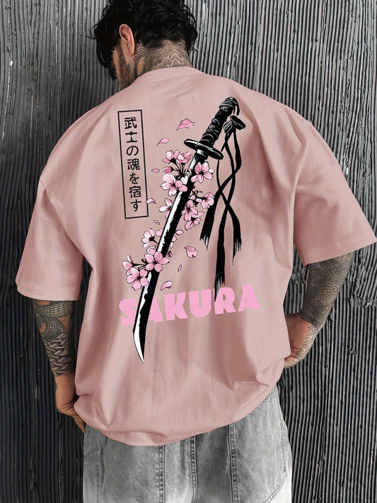 T-Shirt katana Japonais & Imprimé Fleur de Cerisier